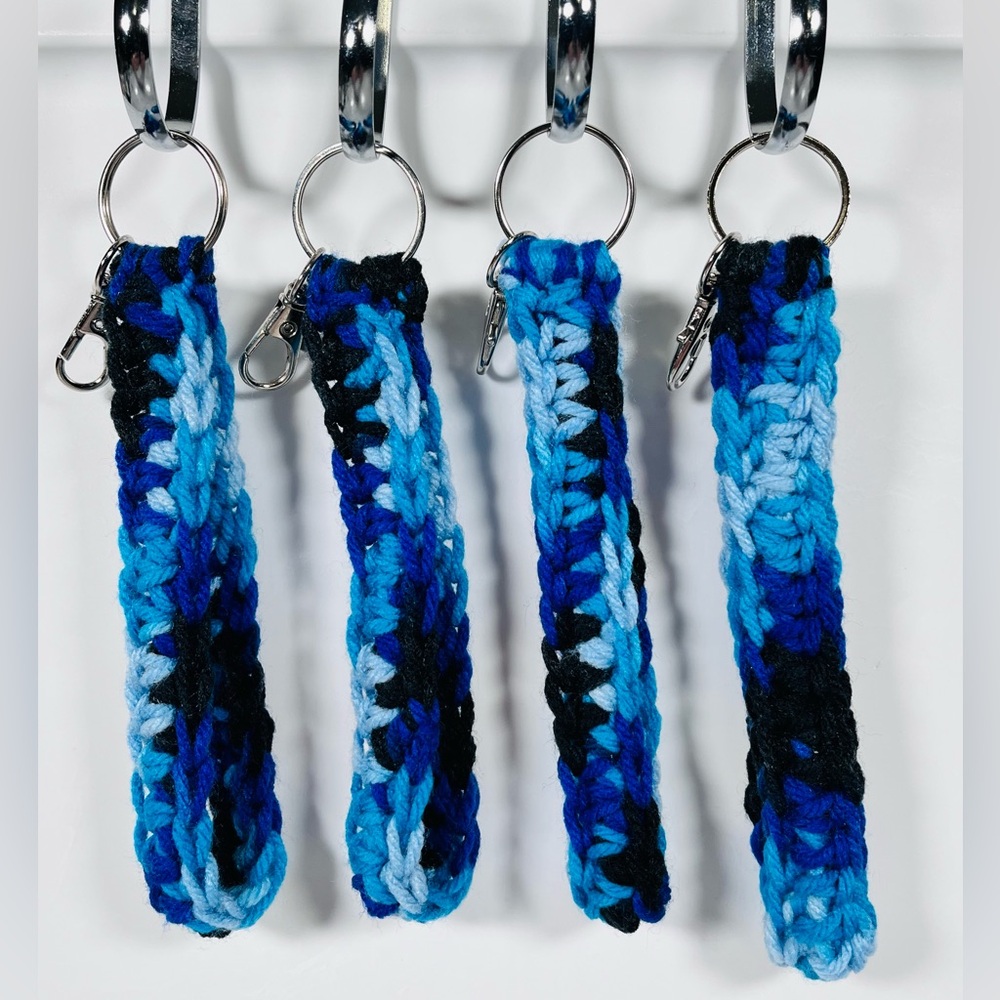 Set Of 4 Blue Crochet Keychain Wristlets